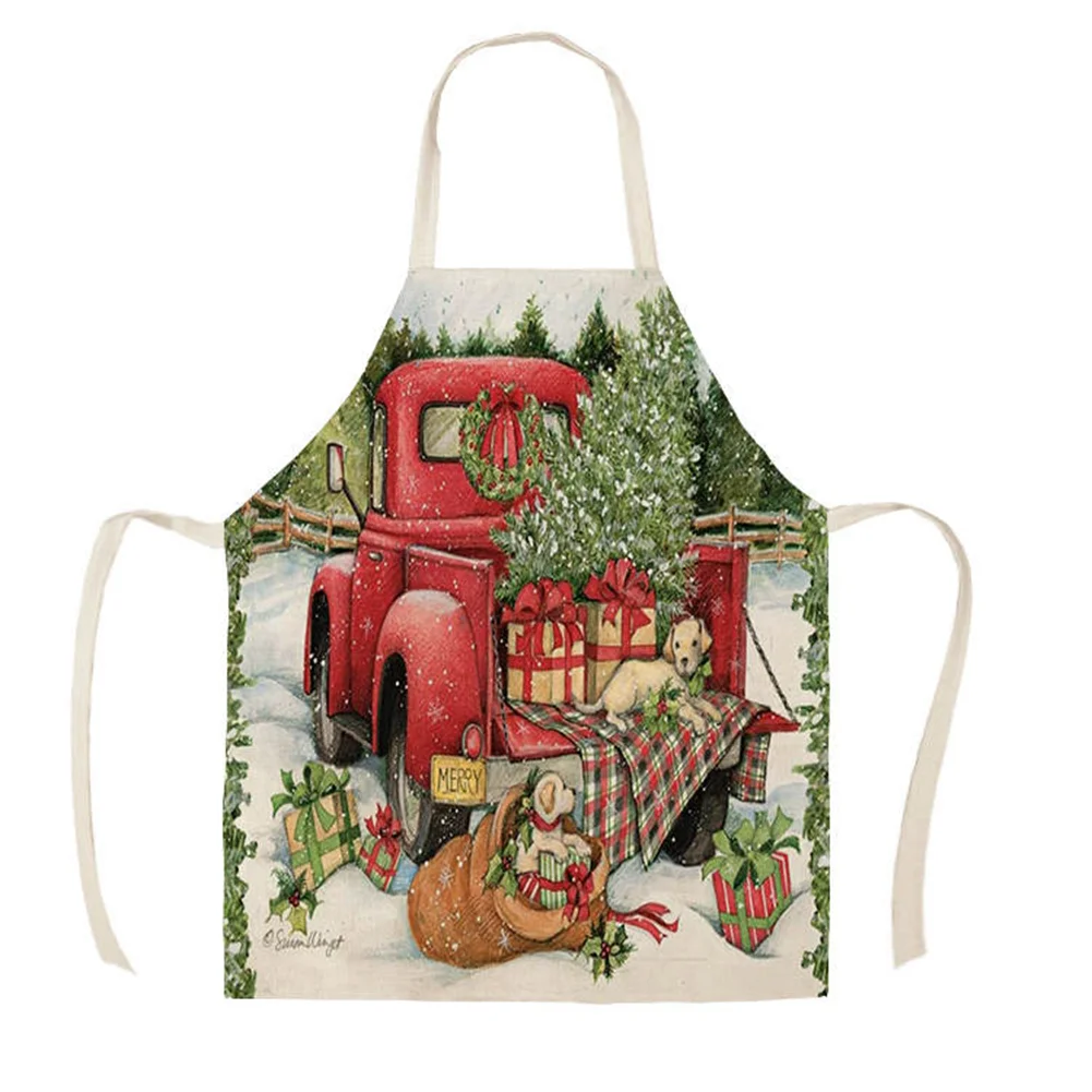 Linen Print Apron - Christmas (68x55cm)