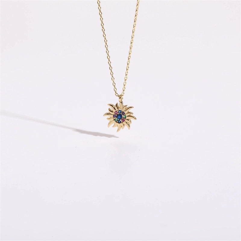 Copper Gold Plated Christmas Tree Sun Moon Zircon Pendant Necklace