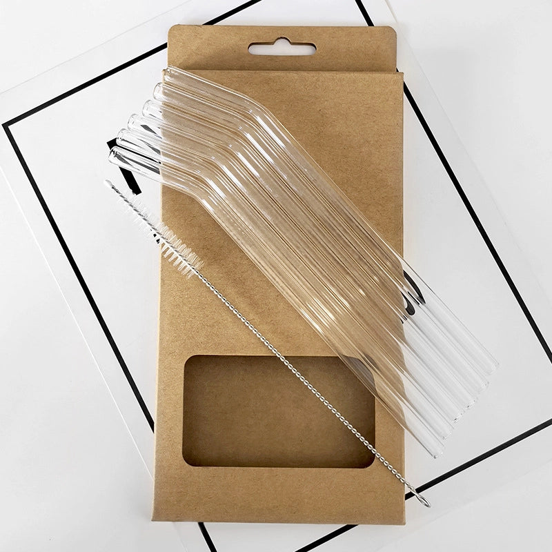 3 Pieces In Stock Neutral Transparent Colored Glass Straw Borosilicate Glass Straw Carton Suit