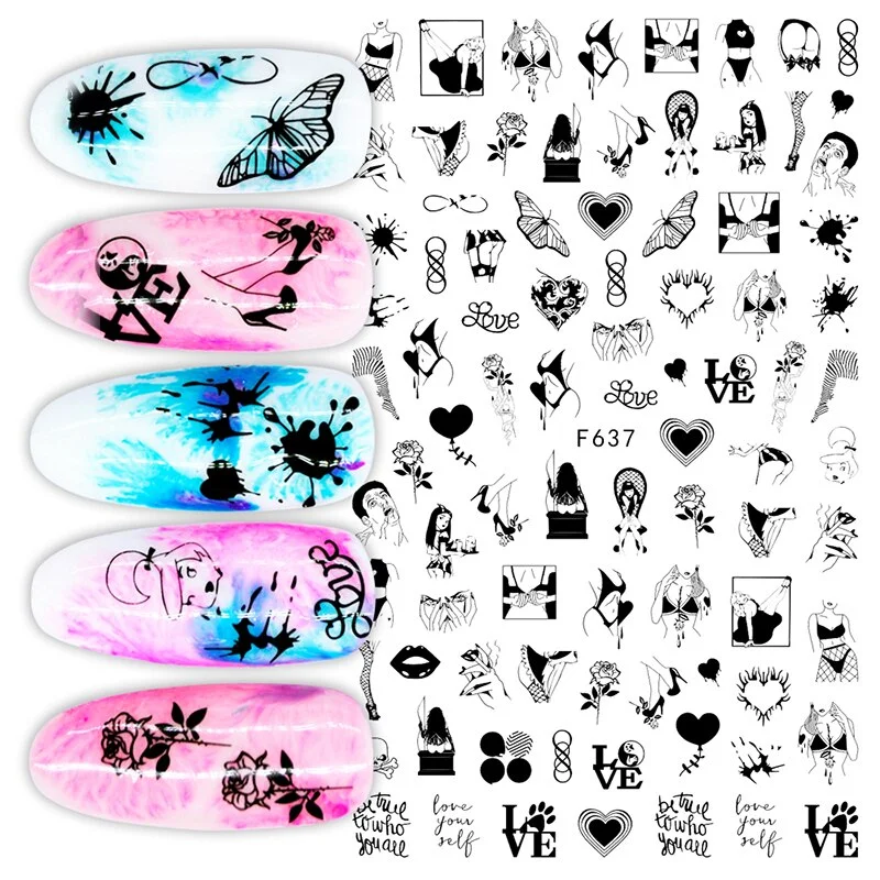 3D Valentine Sticker For Nails Cute Cartoon Lover Heart Sliders For Nail Gang Girl DIY Design Decals Manicures Nail Art Decor