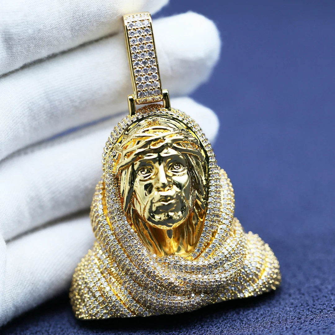Iced Out Cross Jesus Pendant Two Tone Necklace Gold Plated Jewelry-VESSFUL