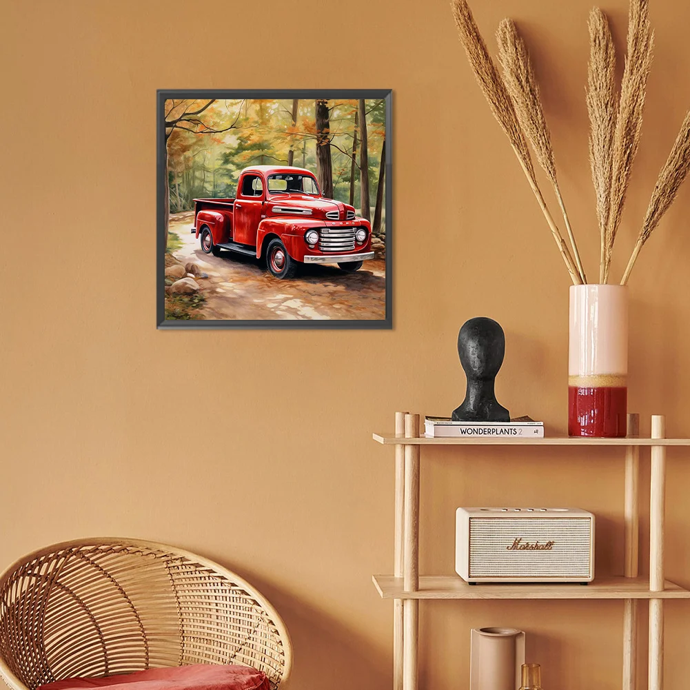 Diamond Painting - Full Round Drill - Forest Red Car(Canvas|30*30cm)