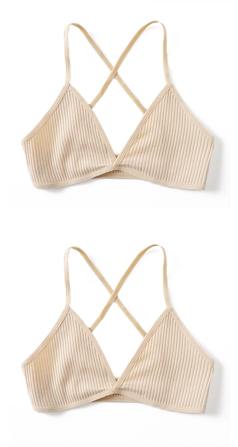 2 PCS Comfort Cotton Bra For Women French Style Bralette Deep V Triangle Cup Bralet Underwear Wireless Lingerie Push Up Bras