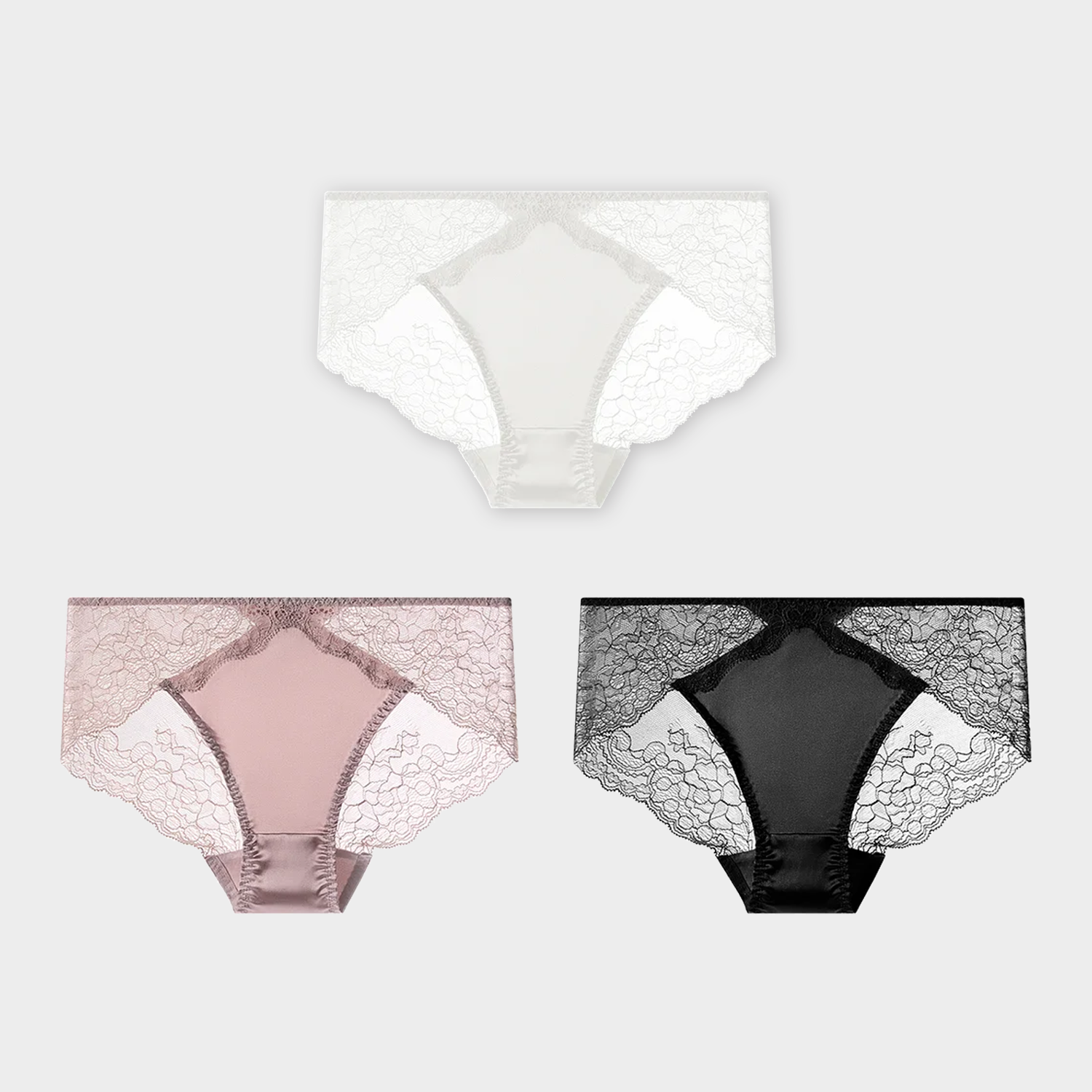 100% Silk Lace Panties Low Waist Comfortable 3-Pack REAL SILK LIFE