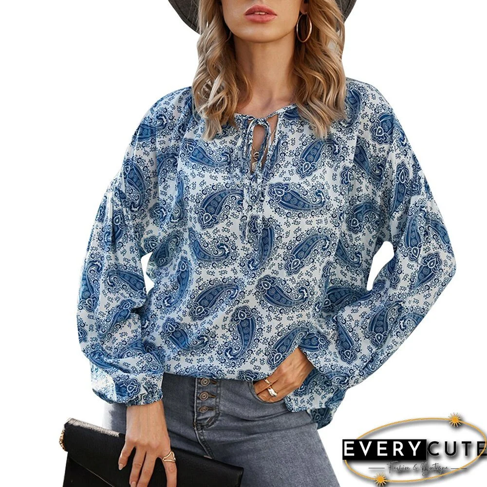 Sale Women Vintage Floral Print Casual Blouse Shirts Women Bow Tie Chiffon Chic Office Female Long Sleeve Femininas Blusas D30