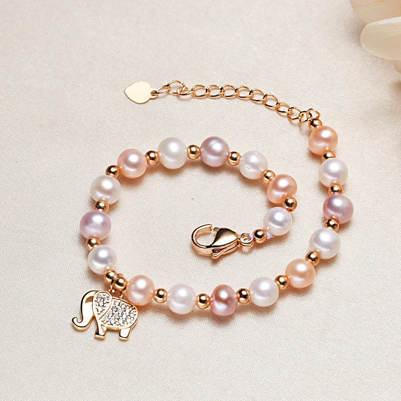 Pearl Elephant Zircon Charm Sincerity Bracelet
