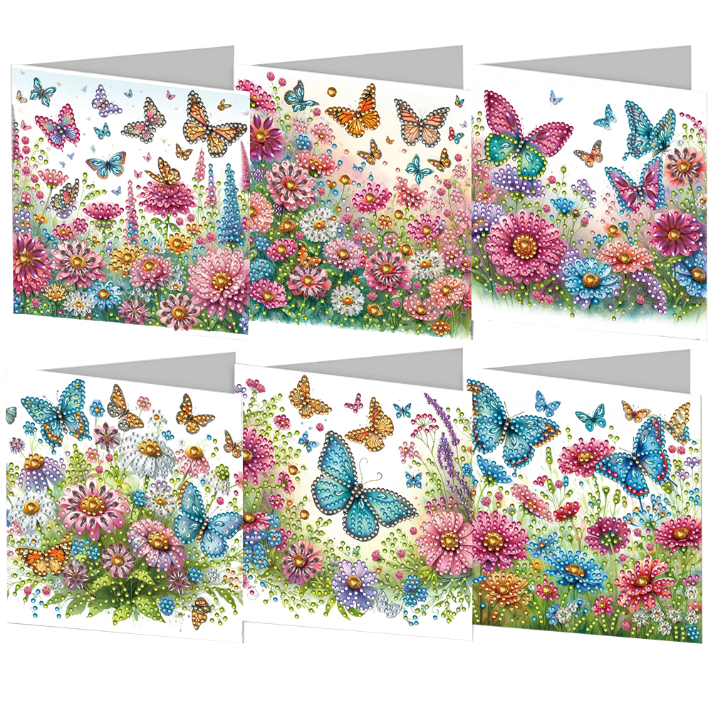 6pcs DIY Flower Diamond Art Greeting Cards 5D Rhinestone Arts Birthday Card