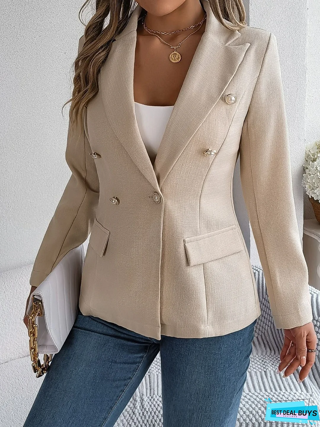 Decorative Pocket Flap Lapel Collar Long Sleeve Blazer