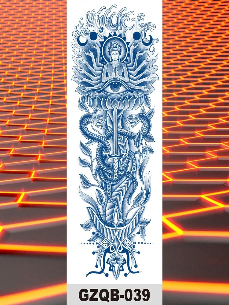 Temporary Flower Full Arm Waterproof Tattoo Stickers Banshee Warrior Crane Angel Lotus Juice Ink Men Women Girl Leg Fake Tatoo