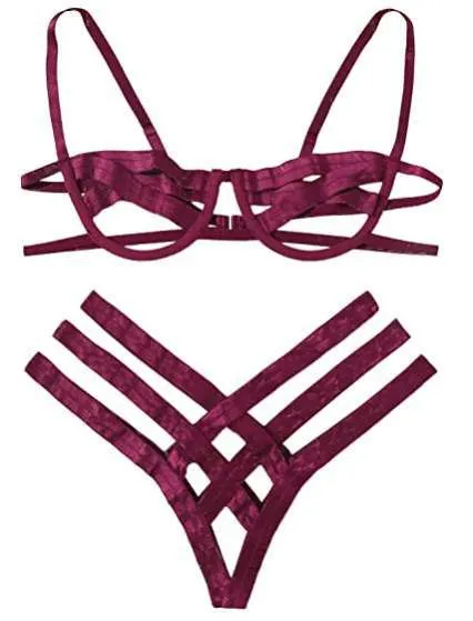 Churchf Bonded Lingerie Splicing Sexy Steel Tobikini Split Hollow Three Points