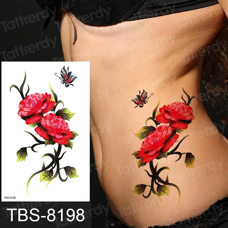Fashion Colorful Tattoo Waterproof Stickers Beautiful Flowers Tattoo Women New Waterproof Temporary Black Tattoo Sticker Body