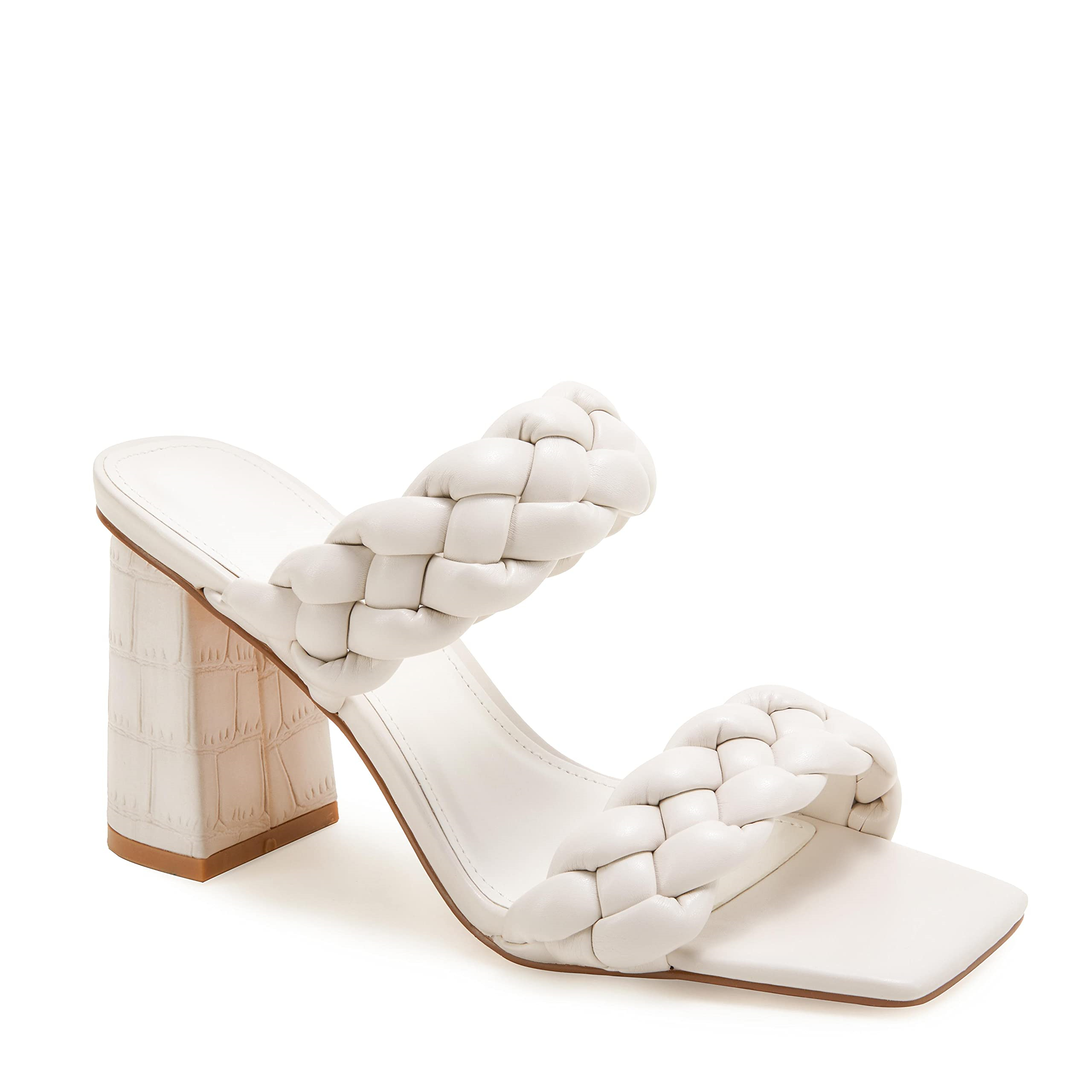 Women's Backless Square Open Toe Block Strappy Braided Heeled Sandals Light Color-vocosishoes