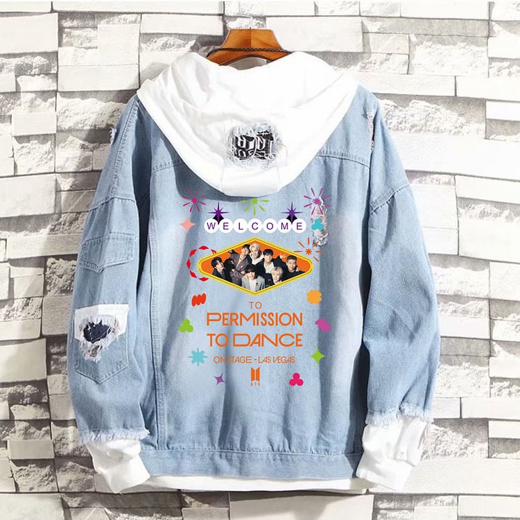 Permission To Dance Creative Denim Hooded Jacket