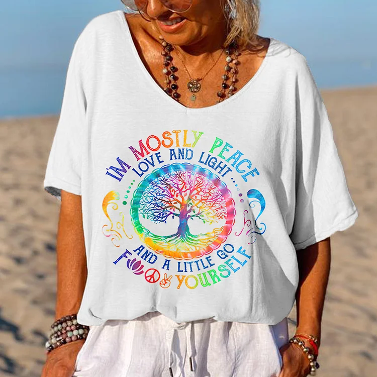 Oversized I'm Mostly Peace Love And Light Print Tees