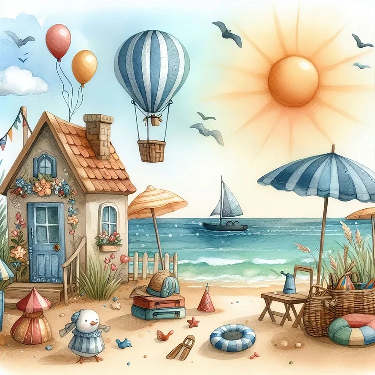 Seaside Beach Sunshine 30*30CM (Canvas) Full Round Drill Diamond Painting gbfke