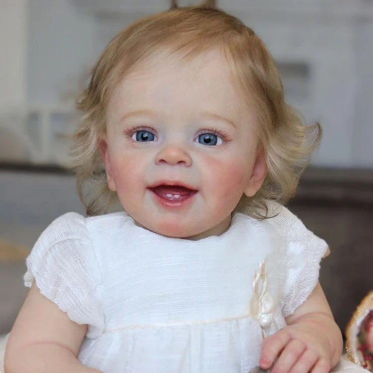 Eyes can Opened & Closed-(New Series) 20" Lifelike Handmade Huggable Blue Eyes Silicone Reborn Doll Girl Janet with Two Teeth