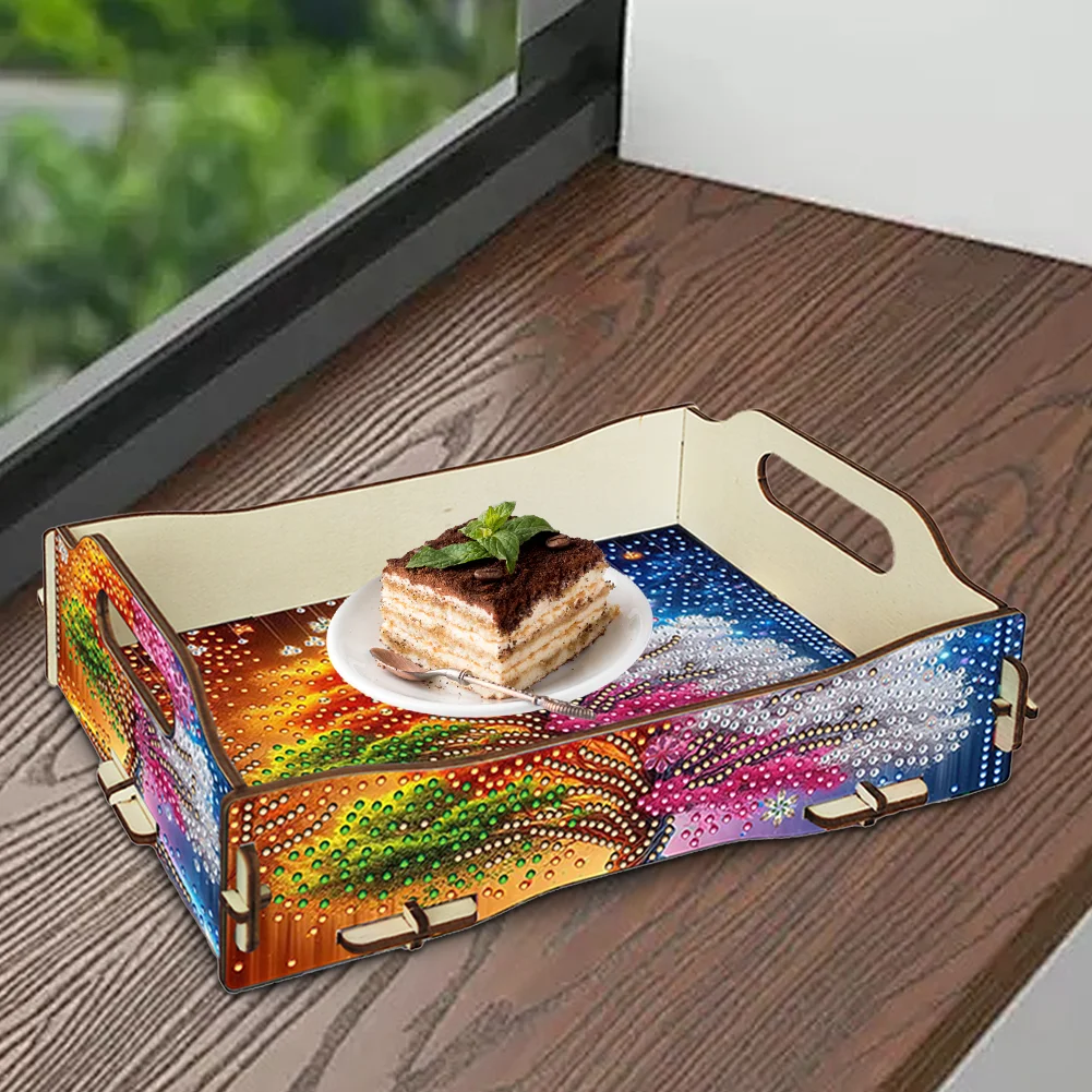 5D DIY Tree Of Life Diamond Painting Serving Tray with Handle for Coffee Table