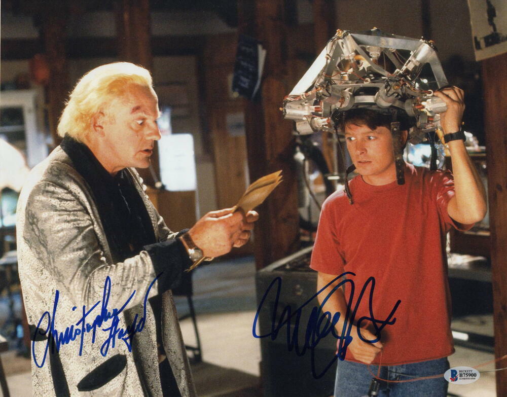 MICHAEL J FOX & CHRISTOPHER LLOYD CAST SIGNED AUTOGRAPH 11x14 Photo Poster painting F - BECKETT