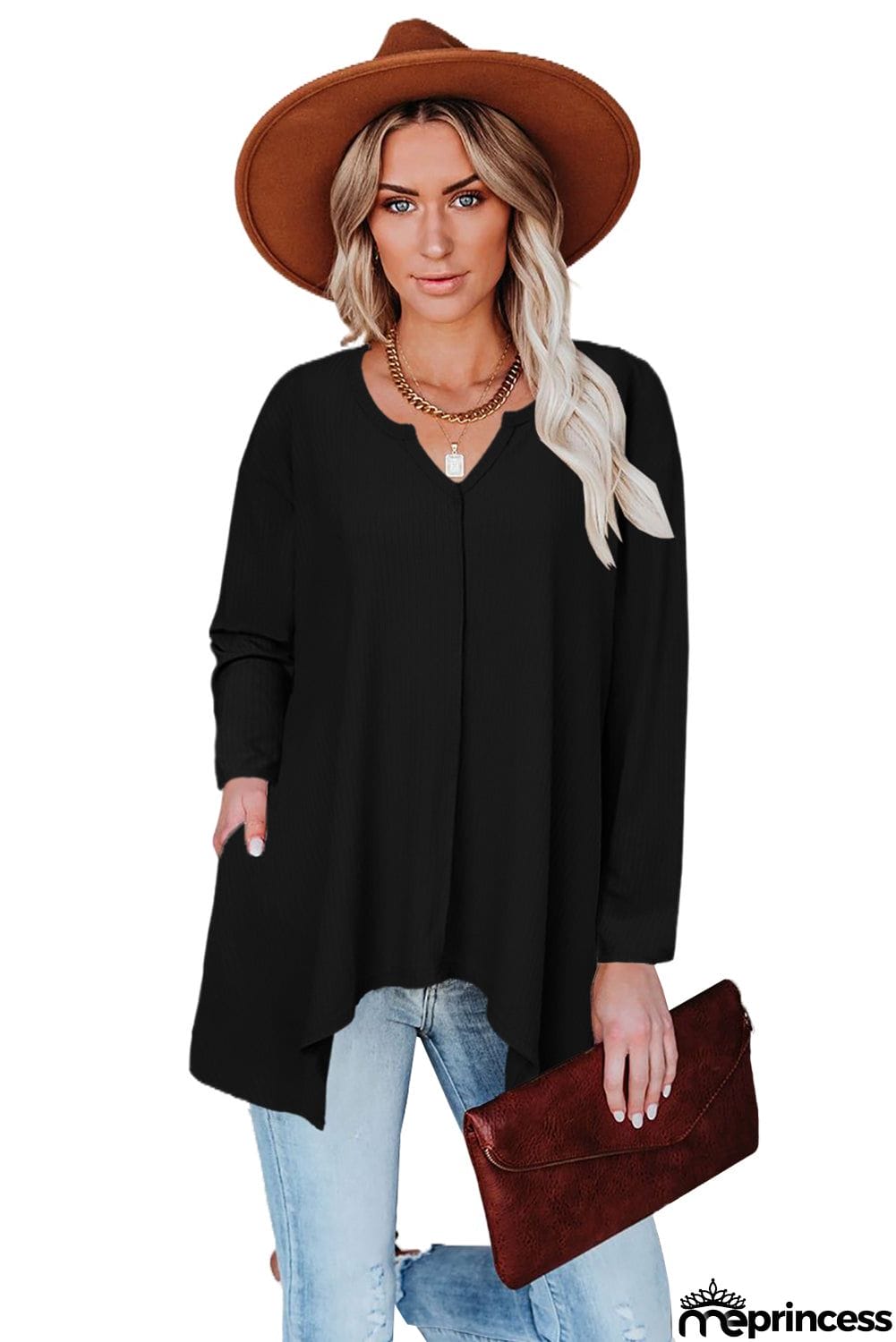 Asymmetric Hemline Long Sleeve Top