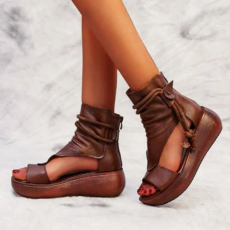 Cilool New Summer Black Women Leather Sandals QueenFunky