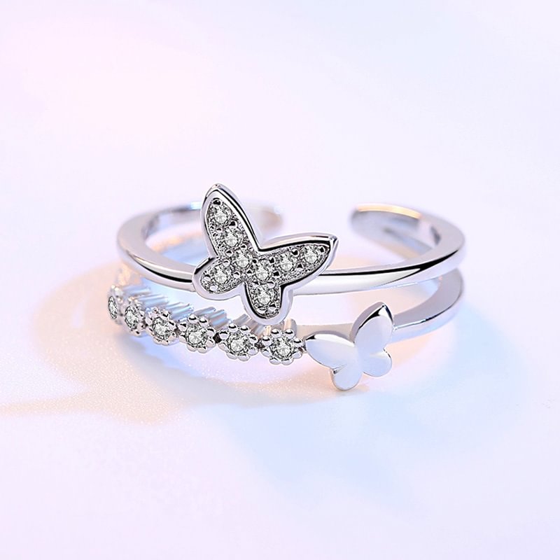 Crystal Double Butterfly Open Rings