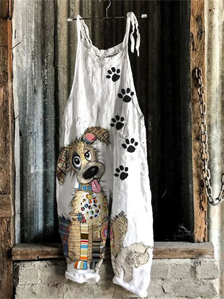 Lovely Dog Fiber Art Paw Prints Jumpsuit
