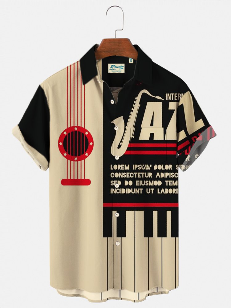 Men's Classic Vintage Jazz Festival Graphic Short Sleeve Shirt PLUSCLOTHESMAN