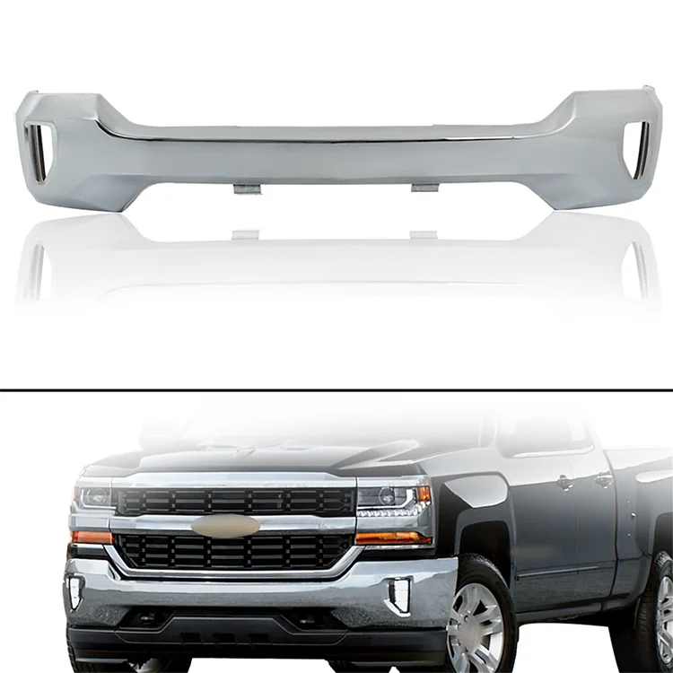 SEBLAFF Front Bumper Face Bar Chrome Replacement for 2016 2017 2018 Silverado 1500 with Fog Light Holes without Parking Aid Sensor Holes GM1002861