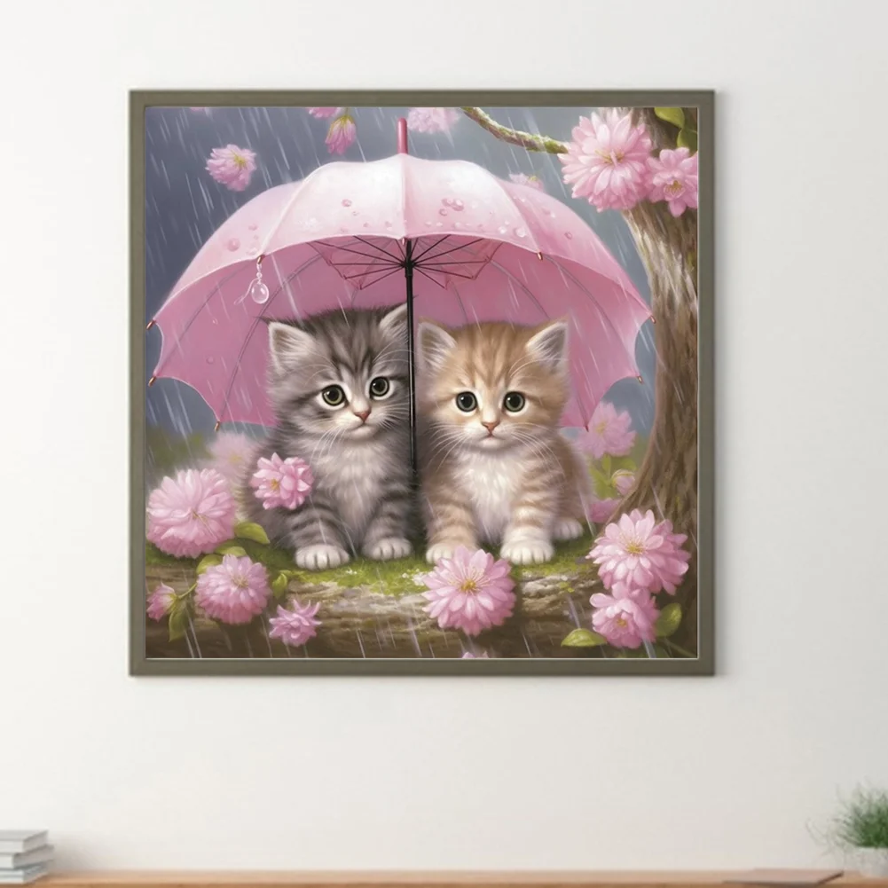 Diamond Painting - Full Round Drill - Umbrella Cat(Canvas|40*40cm)