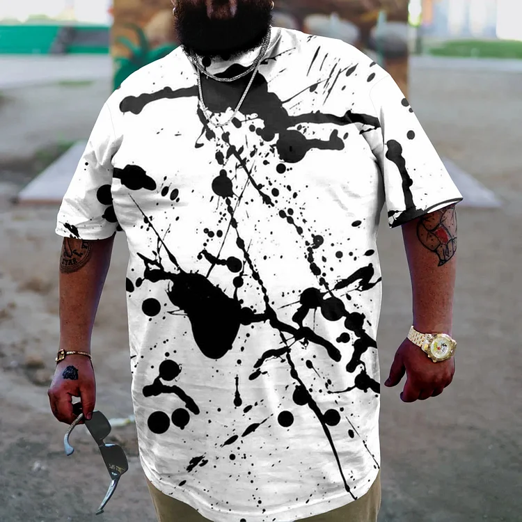 White Splash Ink Men's Plus Size Personalized Print T-Shirt