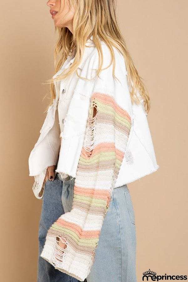 Crochet Sleeve Denim Crop Jacket