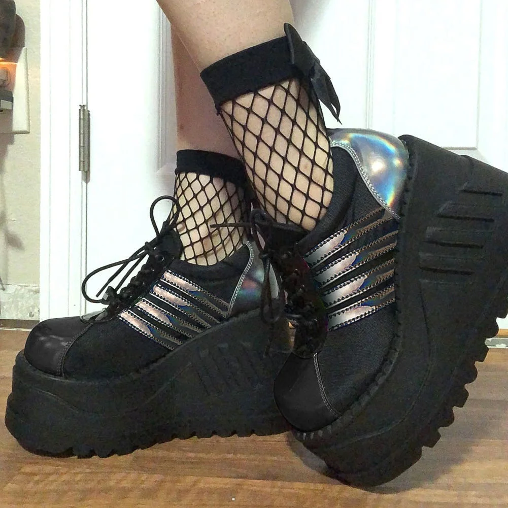 BONJOMARISA 2021 Band Goth Platform Wedges Punk Chunky Mid Calf Boots Women Thick Heel Autumn Trendy Cosplay Casual Shoes Women