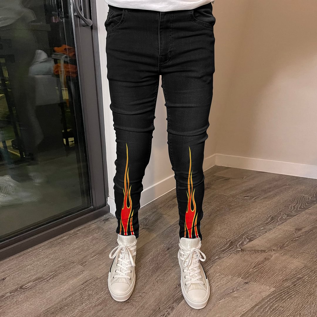 Street Style Flame Print Slim Fit Easy-Matched Jeans
