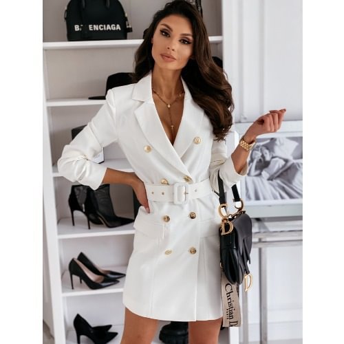 Women's Long-sleeved Colorful Business And Dress With Belt