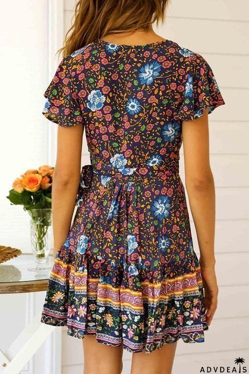 Floral Print Short Sleeve Mini Dress
