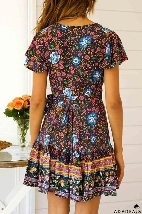 Floral Print Short Sleeve Mini Dress