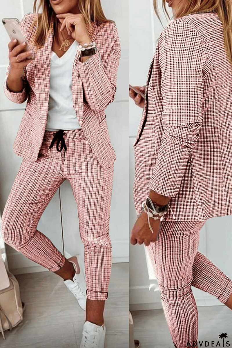 Casual Street Plaid Patchwork Turndown Collar Long Sleeve Two Pieces