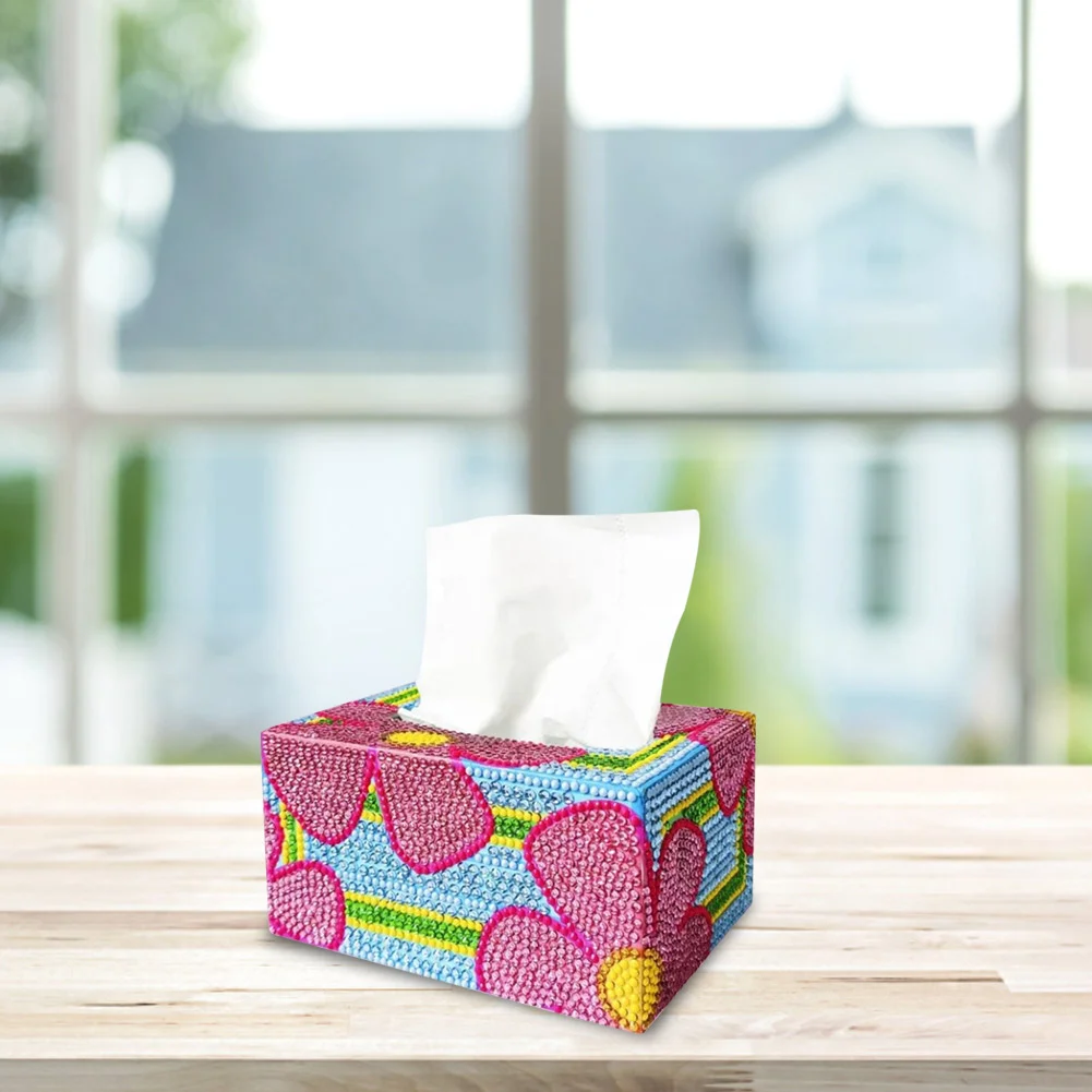 DIY Diamond Painting Tissue Box - Pink Flower