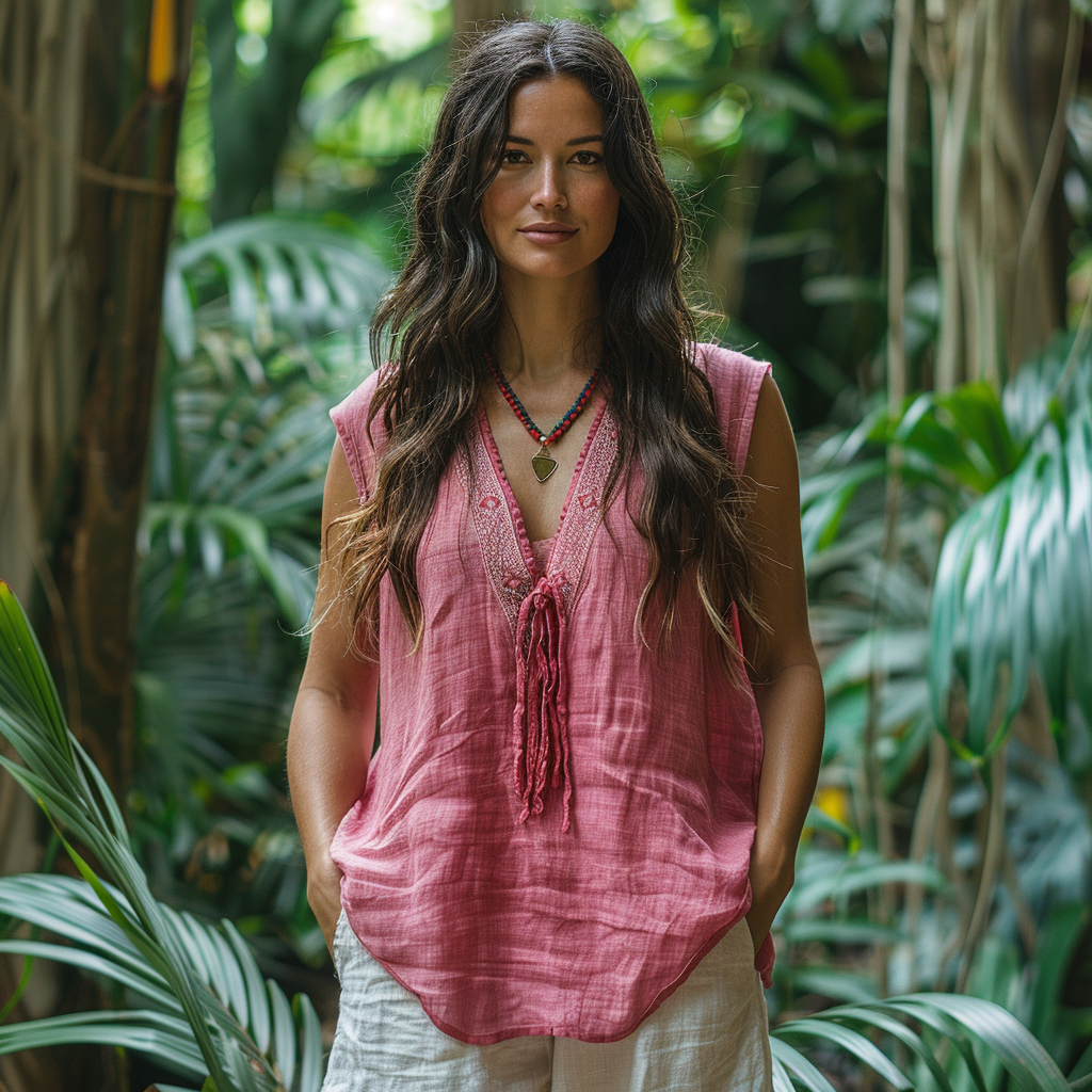 Woman - Ethnic Linen Top-inspireuse