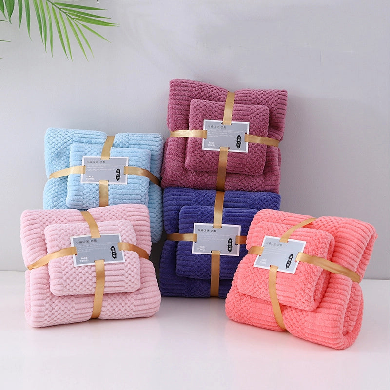 Towel Bath Towel Suit Coral Fleece Mother-and-Mother Set Towel Welfare Gift Thickened Bath Towel Absorbent Towel Two-Piece Set
