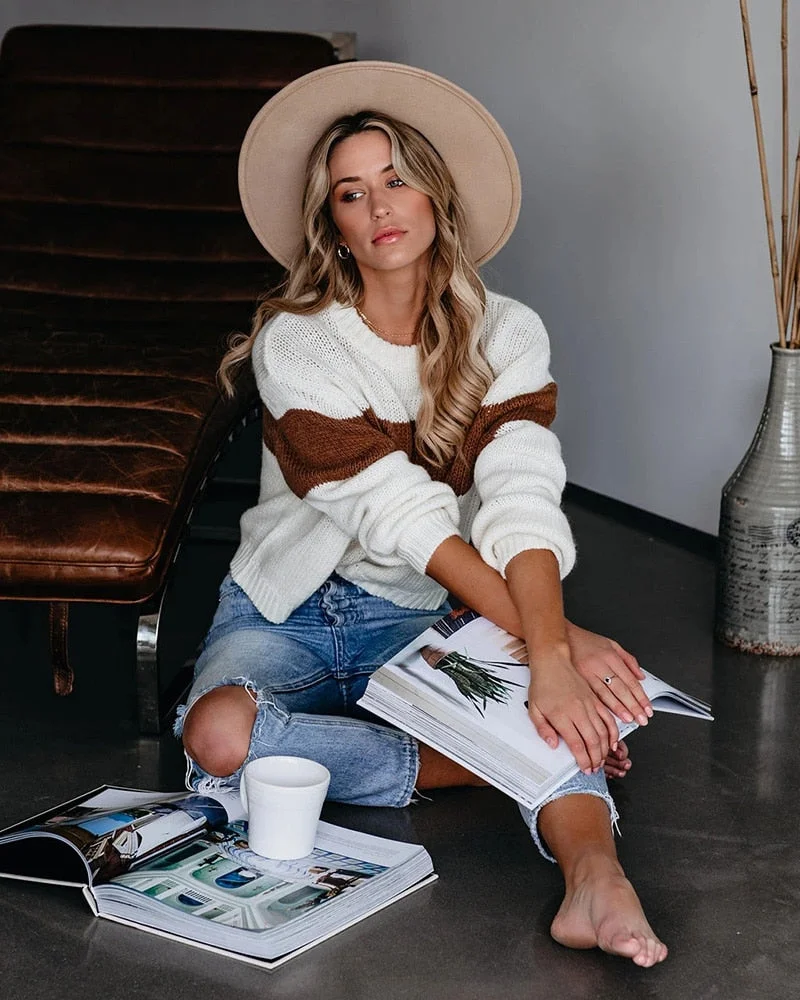 Fitshinling Patchwork Sweater Women Clothing Autumn Winter 2020 Boho Jumper Knitwear Long Sleeve Tops Holiday Pullover Female