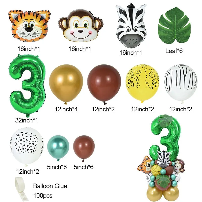 35pcs 1-9 Jungle Safari Animal Number Balloons Set Kids 1 2 3 Years Birthday Party Decoration Forest Party Supplies Baby Shower