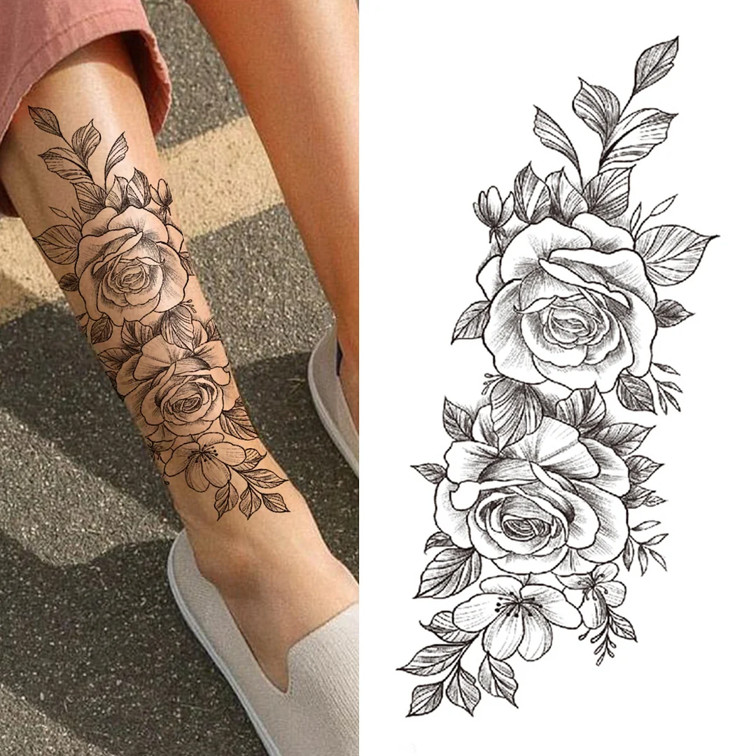 Sdrawing King Crown Temporary Tattoos For Women Men Adult Black Tiger Forest Skull Tattoo Sticker Fake Skeleton Fashion Tatoo Flower