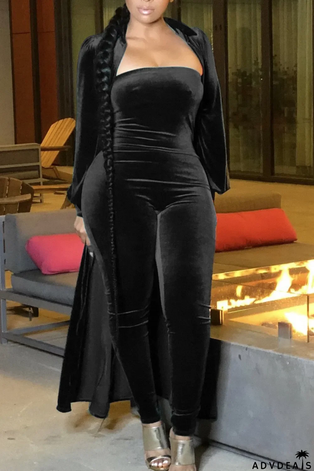 Red Casual Solid Peter Pan Collar Long Sleeve Two Pieces