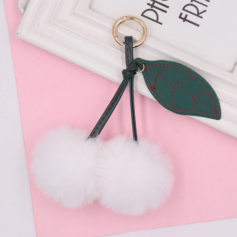 Beach Streetwear Cherry Imitate Rex Rabbit Fur Alloy Women’s Keychain