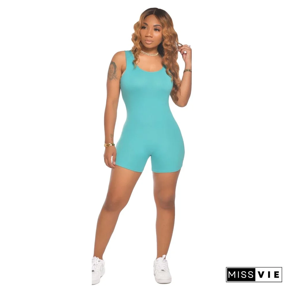 Sexy Solid Color Milk Silk Sleeveless Romper