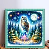 Owl On Gemstone Under Moonlit Night-Full Embroidery 3 Strands 11CT Stamped Cross Stitch-40*40CM