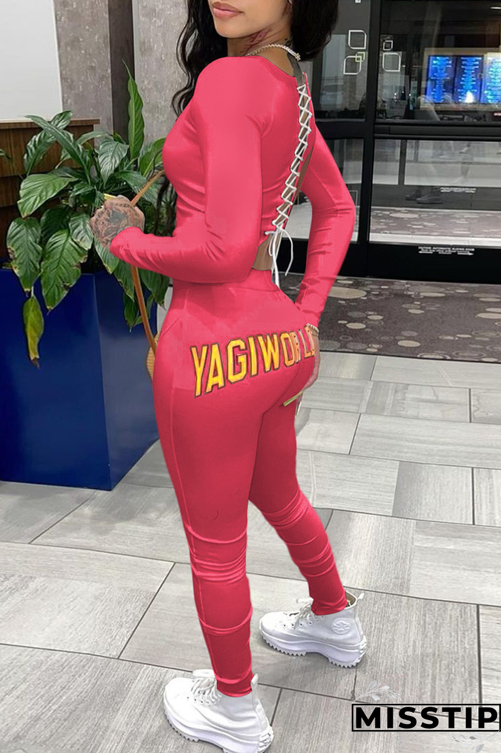 Black Fashion Print Patchwork O Neck Long Sleeve Two Pieces