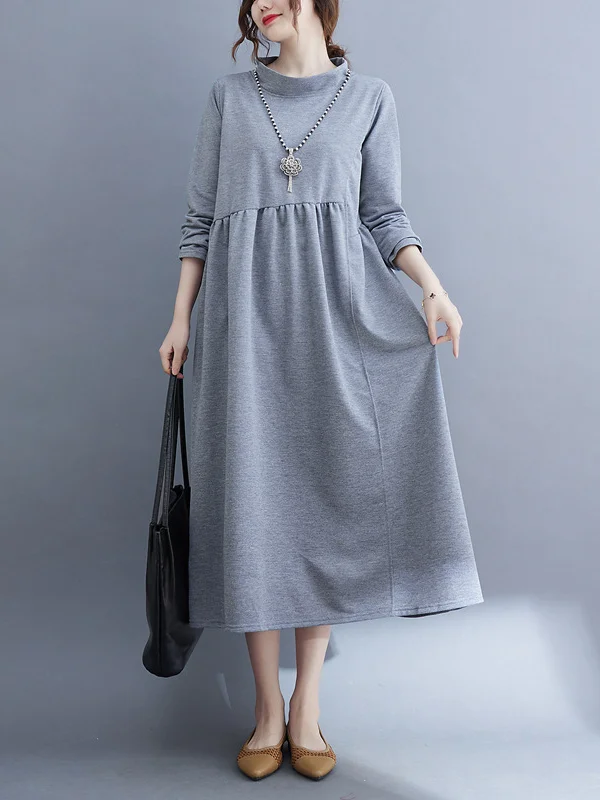 Loose Irregular Pleated Long Sleeve Maxi Dress