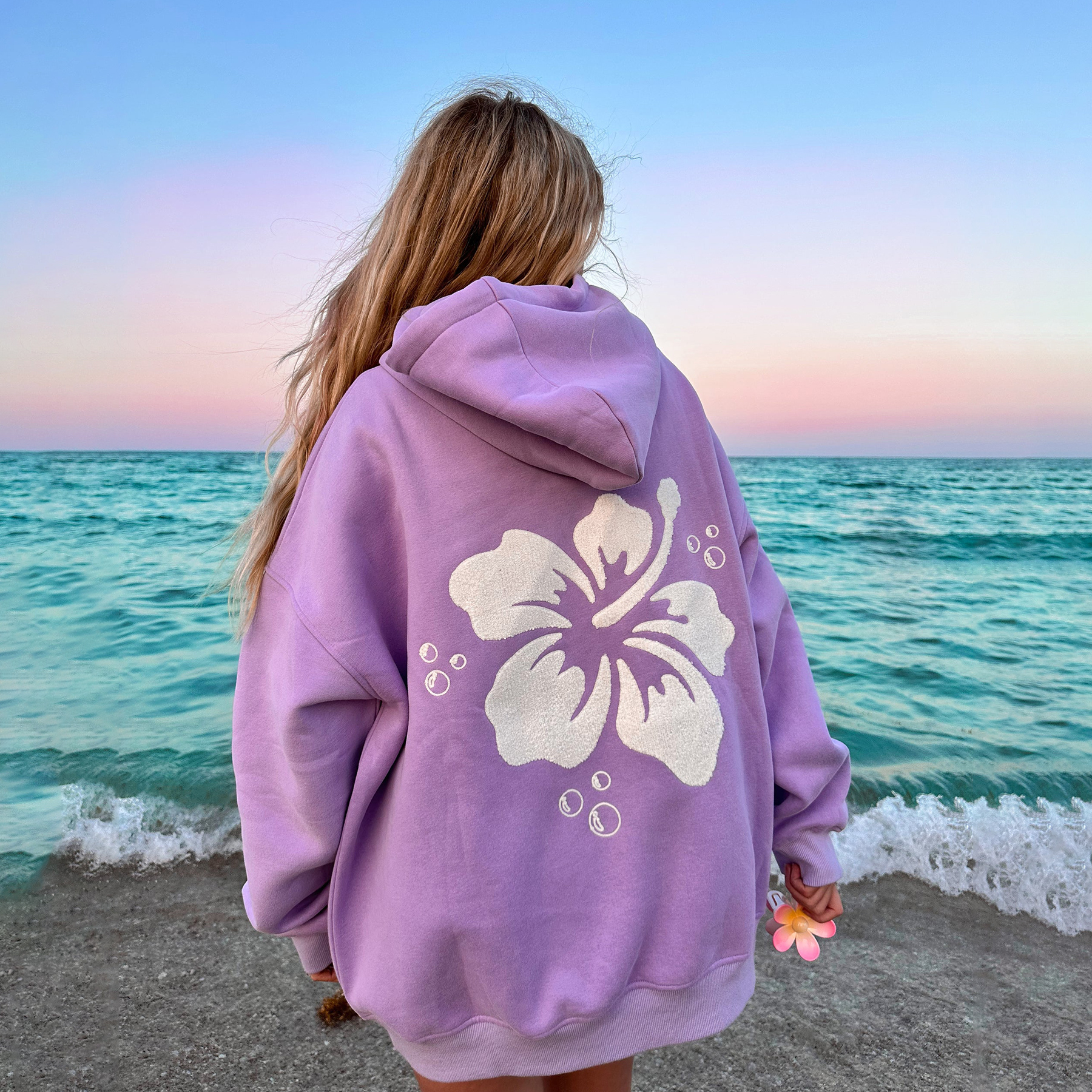 Girl's HIBISCUS FLOWER TOWEL EMBROIDER HOODIE
